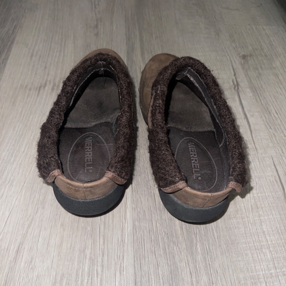 Merrell Brown Knit Lined Heeled Clog Slip On Shoes Size 6.5 - Picture 3 of 5
